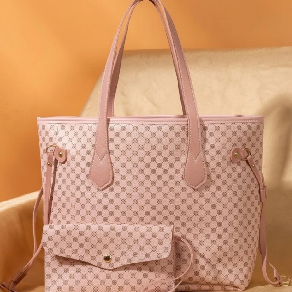 Pink Geo Graphic Tote Bag With Purse